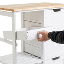 Carro de cocina de madera de pino blanco con 3 cajones