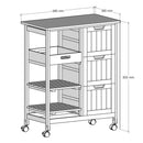 Carro de cocina de madera de pino blanco con 3 cajones