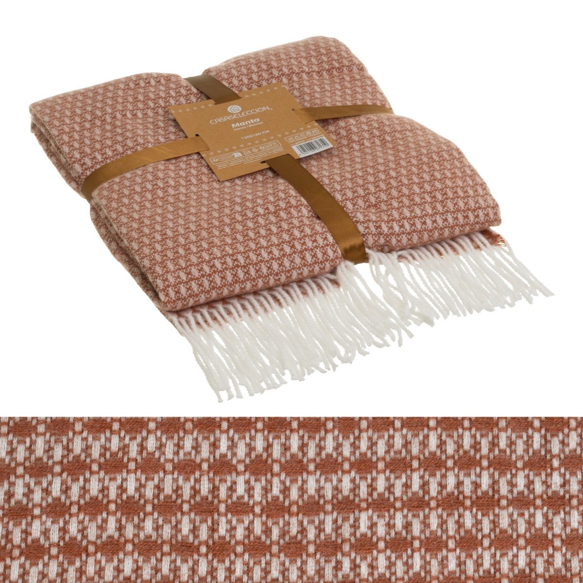 Manta terracota de 130x160 cm con flecos