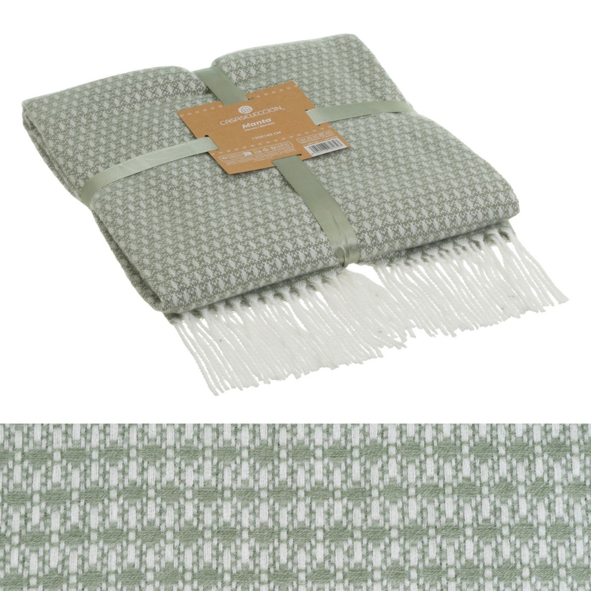 Manta verde de 130x160 cm con flecos