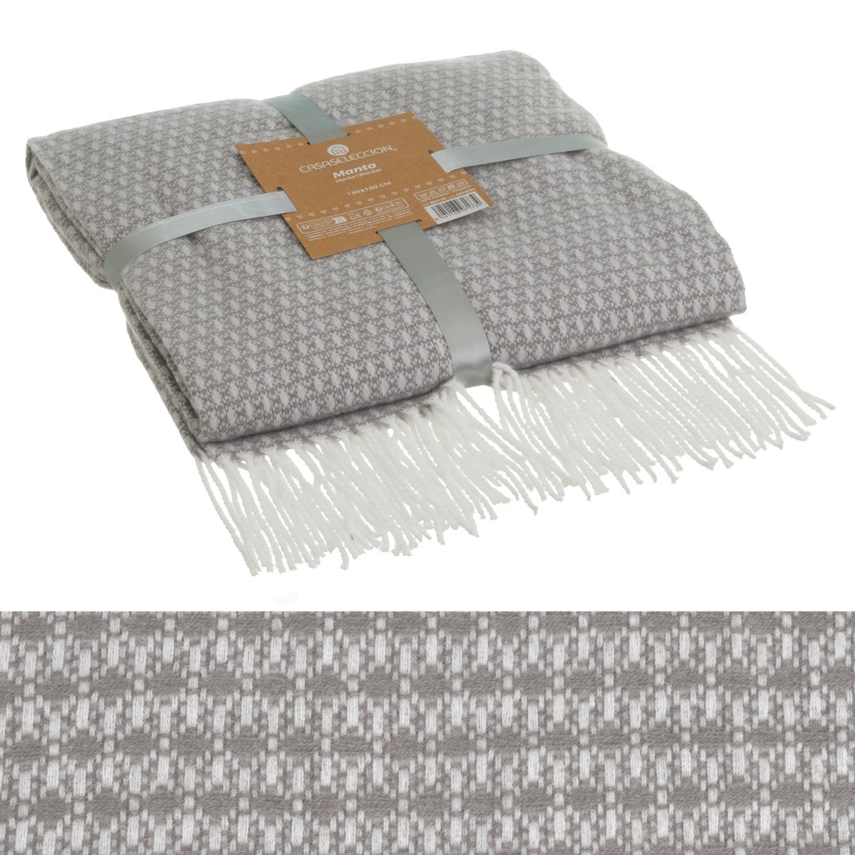 Manta gris de 130x160 cm con flecos