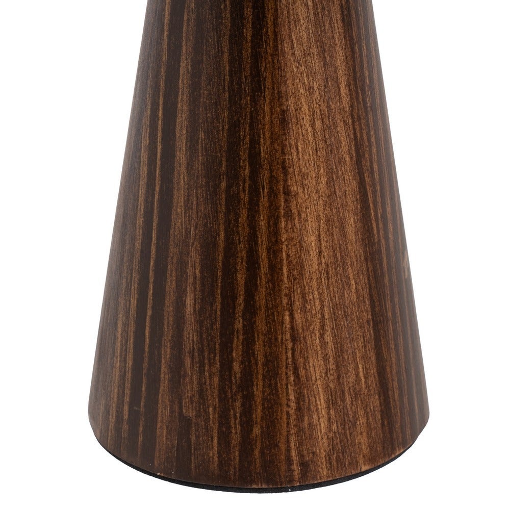 Lámpara de mesa de madera oscura con pantalla de lino