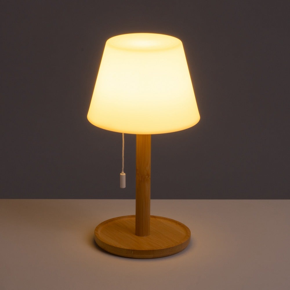 Lámpara LED de Bambú Natural 15x15x28 cm con Tres Colores