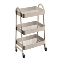 Carro de cocina multiusos de metal beige con 3 estantes
