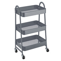 Carro de cocina multiusos de metal gris con 3 estantes