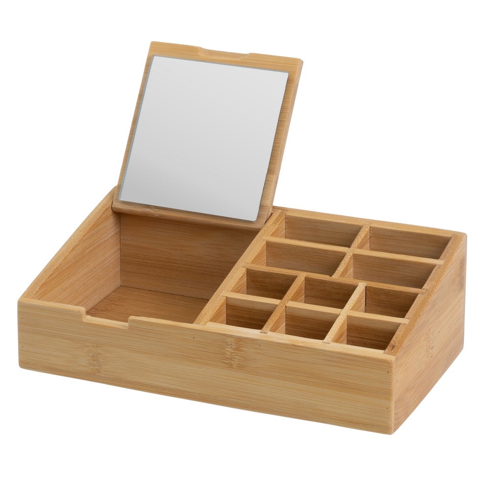 Organizador de Cosmeticos de Bambú con Espejo 25x13x8 cm
