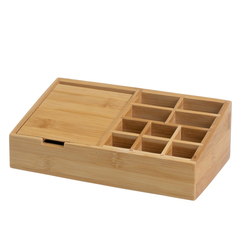 Organizador de Cosmeticos de Bambú con Espejo 25x13x8 cm