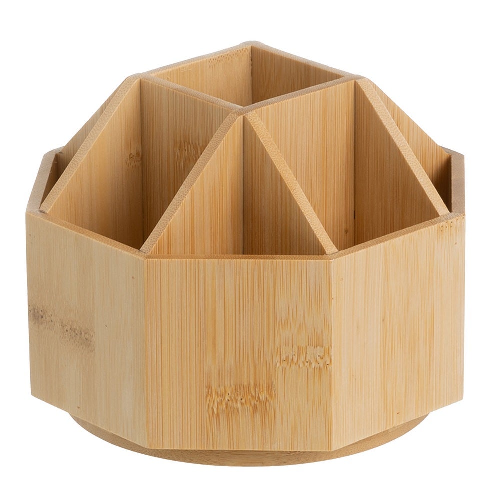 Organizador de Cosmeticos Giratorio de Bambú con 9 Divisiones