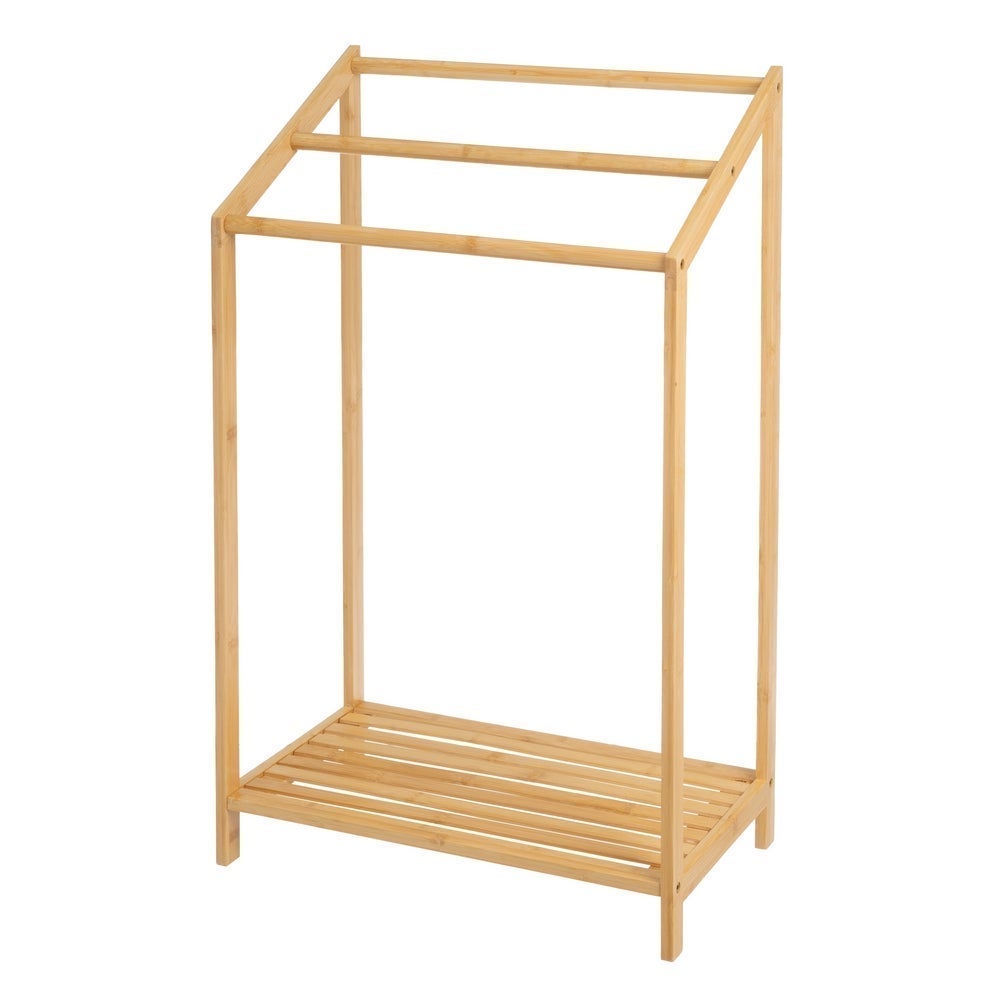 Toallero de pie con 3 brazos de bambú natural de 51x31x85 cm