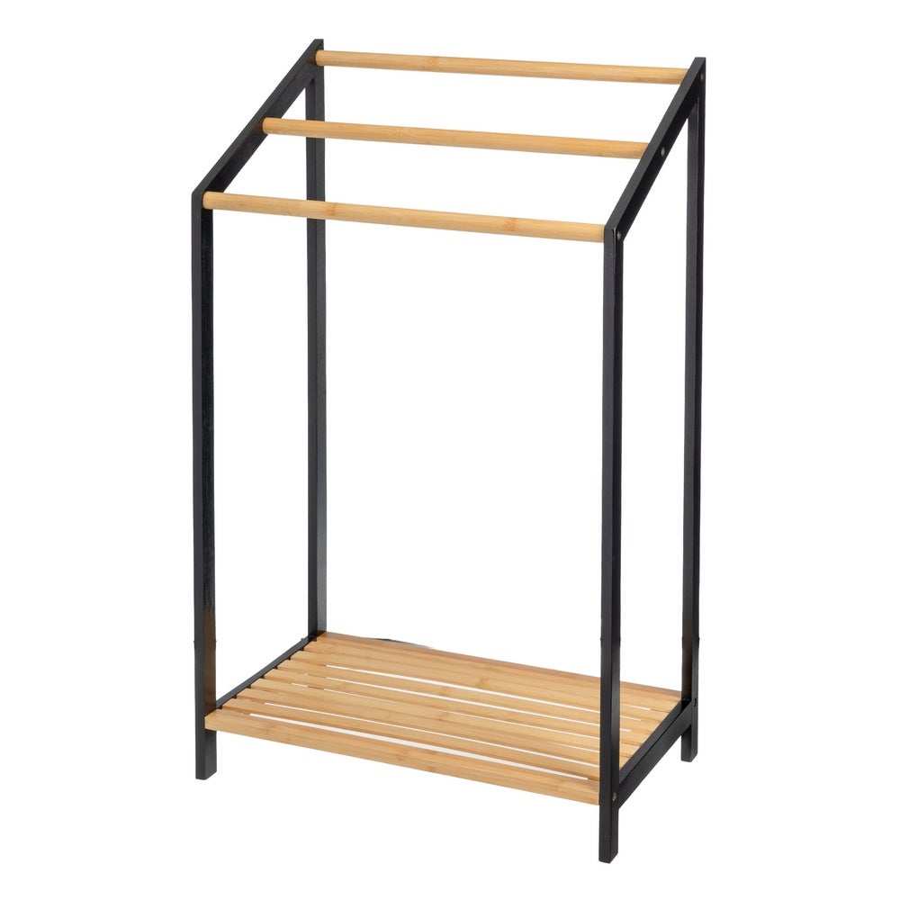 Toallero de pie con 3 brazos de bambú natural y negro