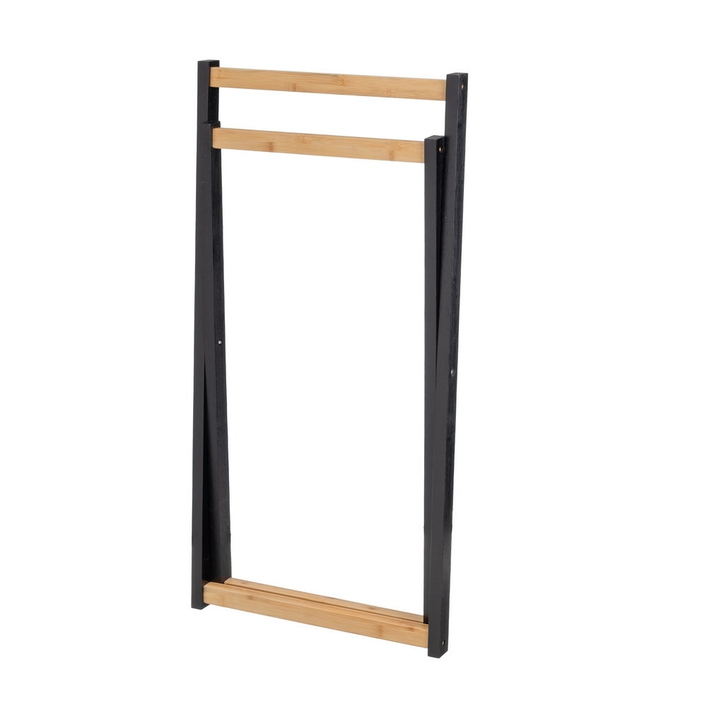 Toallero plegable de bambú natural y negro de 44x40x82 cm