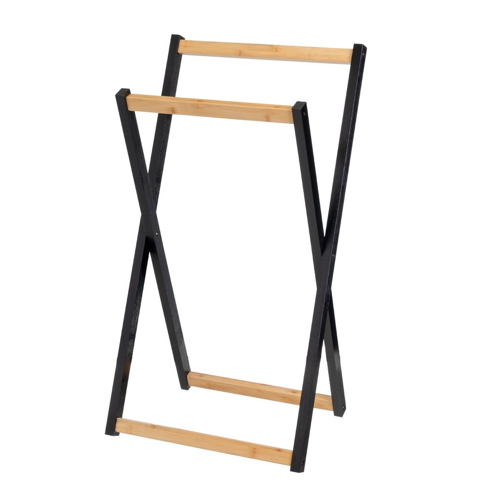 Toallero plegable de bambú natural y negro de 44x40x82 cm