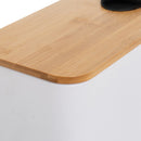 Papelera de pedal rectangular blanca de 5 litros con tapa de bambú