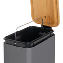Papelera de pedal rectangular gris de 5 litros con tapa de bambú