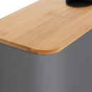 Papelera de pedal rectangular gris de 5 litros con tapa de bambú