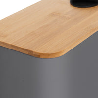 Papelera de pedal rectangular gris de 5 litros con tapa de bambú