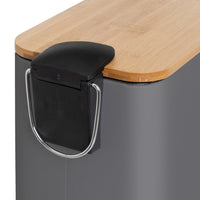 Papelera de pedal rectangular gris de 5 litros con tapa de bambú