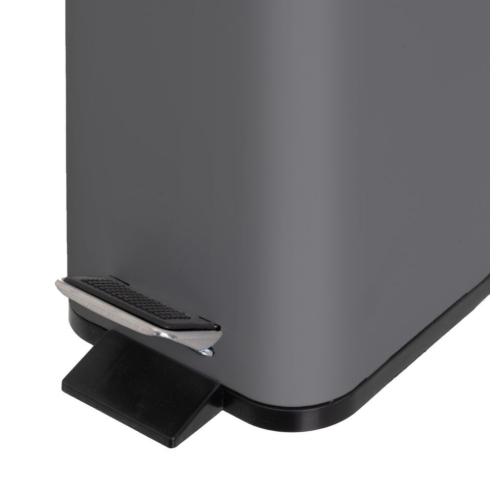 Papelera de pedal rectangular gris de 5 litros con tapa de bambú