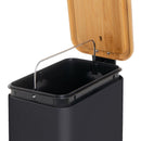 Papelera de pedal rectangular negra de 5 litros con tapa de bambú