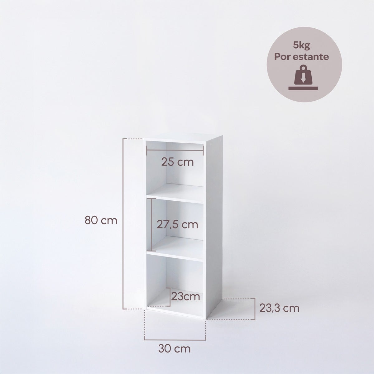 Estantería Cubo 3 estantes de tablero laminado blanco de 80x30 cm
