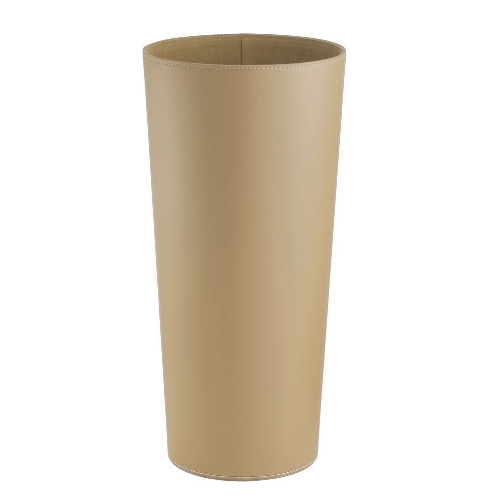 Paragüero redondo tapizado en piel vegana beige de 26x26x55 cm