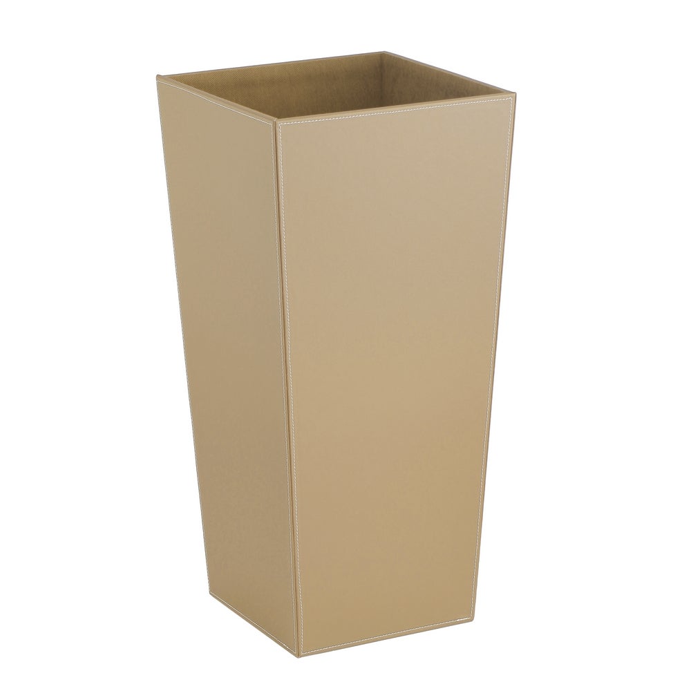 Paragüero cuadrado tapizado en piel vegana beige de 26x26x55 cm