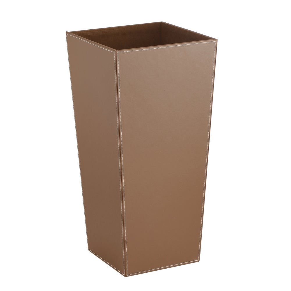 Paragüero cuadrado tapizado en piel vegana marrón de 26x26x55 cm