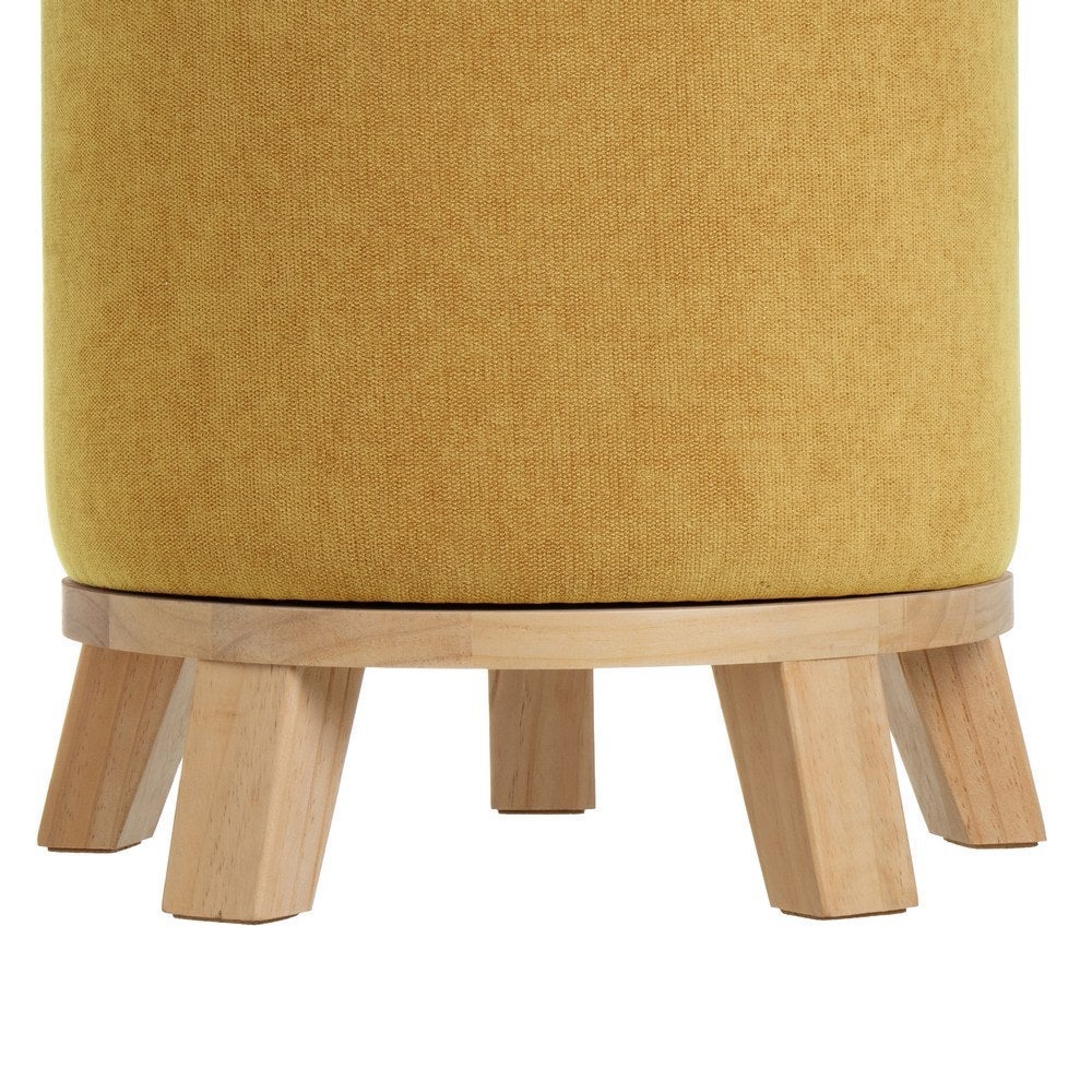 Puff redondo tapizado en tela amarillo mostaza