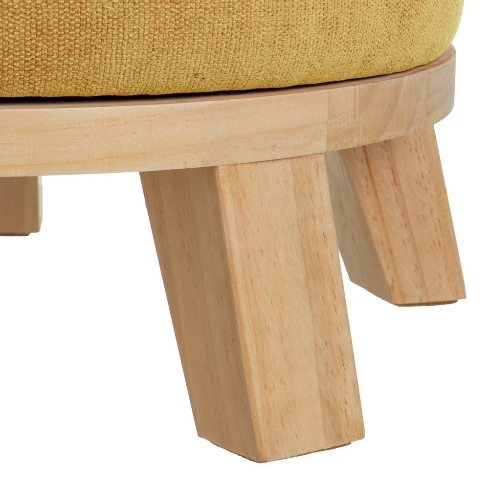 Puff redondo tapizado en tela amarillo mostaza