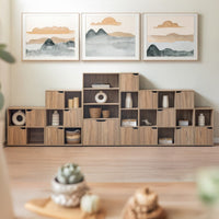 Mesita de noche cubo 1 puerta de MDF color natural de 60x30x29 cm