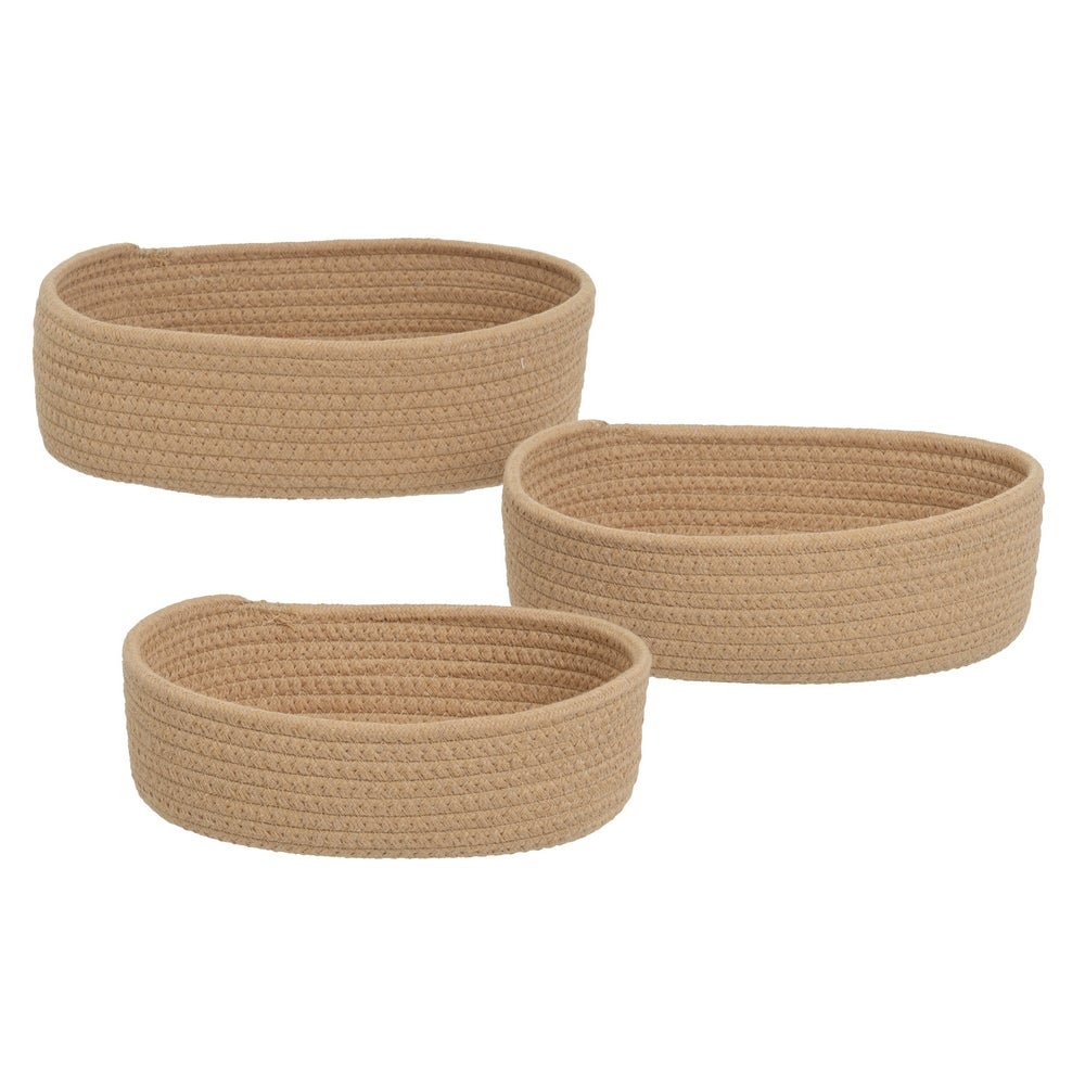 Set de 3 Cestas de Cuerda Beige de 30x20x9 cm