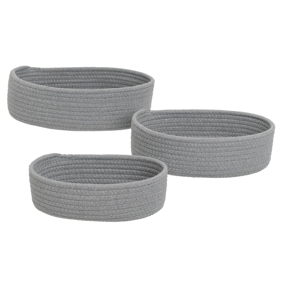 Set de 3 Cestas de Cuerda Grises de 30x20x9 cm
