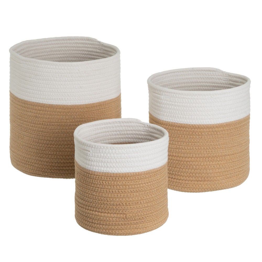Set de 3 Cestas de Cuerda Beige Cuadradas 30x30x30 cm
