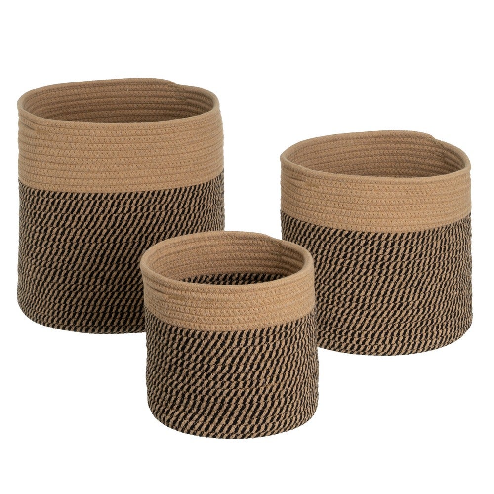 Set de 3 Cestas de Cuerda Negras Cuadradas 30x30x30 cm