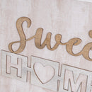 Tapa abatible para cuadro eléctrico con marco blanco y texto decorativo de 50x35x6 cm