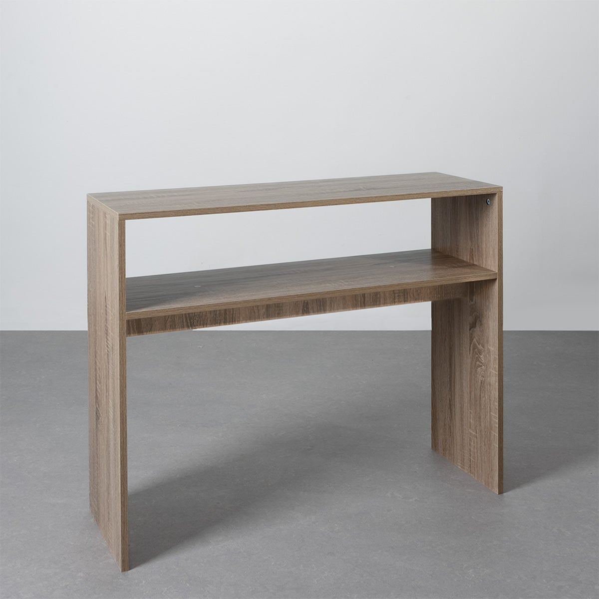 Consola Cube color roble con estante inferior de 90x30x75 cm