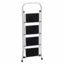 Escalera plegable de 4 peldaños antideslizantes de acero blanco de 156 cm