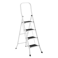 Escalera plegable de 4 peldaños antideslizantes de acero blanco de 156 cm