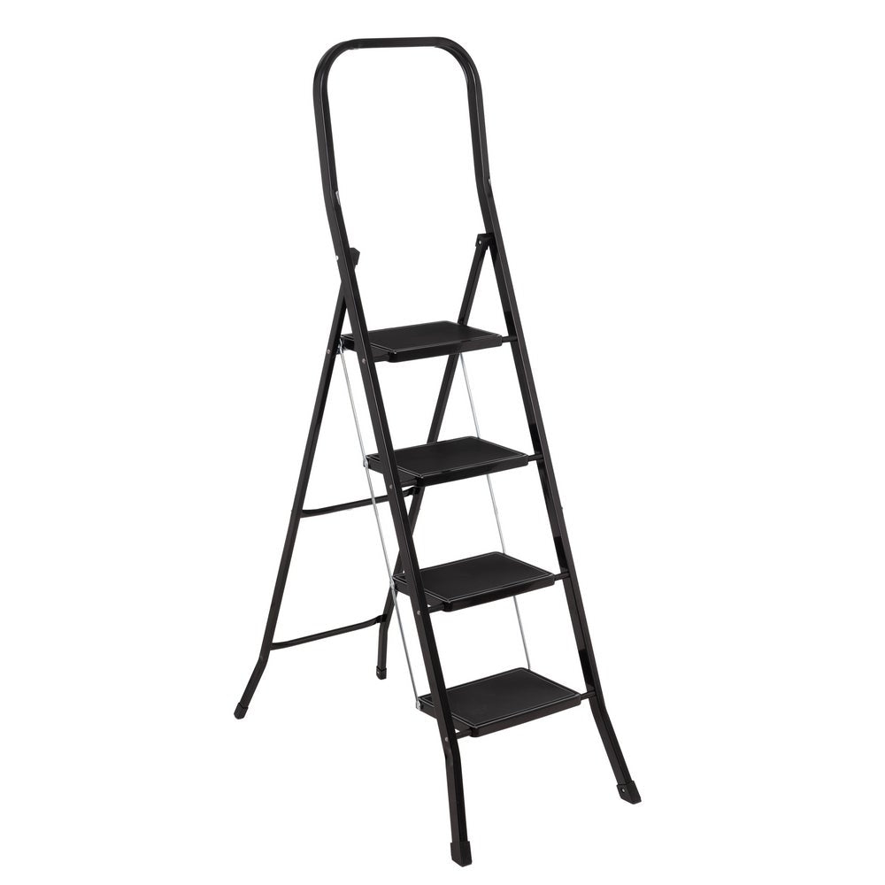 Escalera plegable de 4 peldaños antideslizantes de acero negro de 156 cm