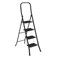Escalera plegable de 4 peldaños antideslizantes de acero negro de 156 cm