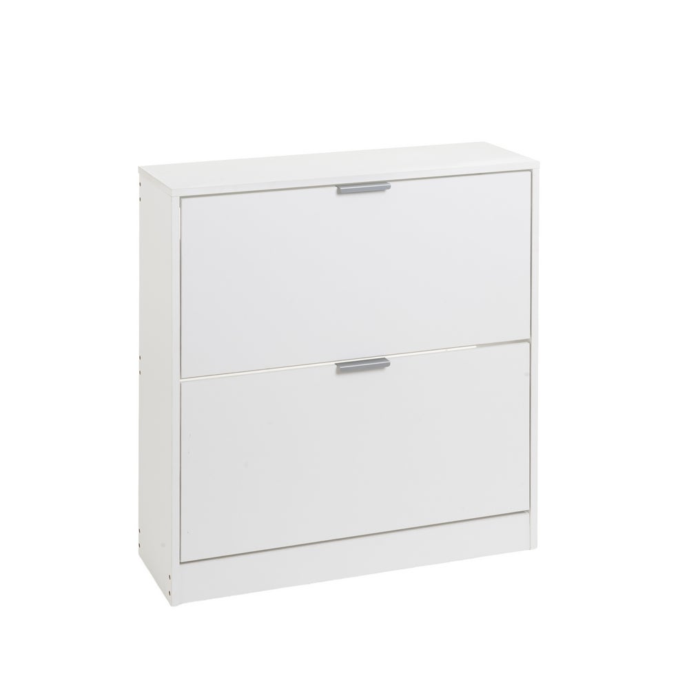 Zapatero estrecho blanco con 2 puertas abatibles de 74x24x82 cm