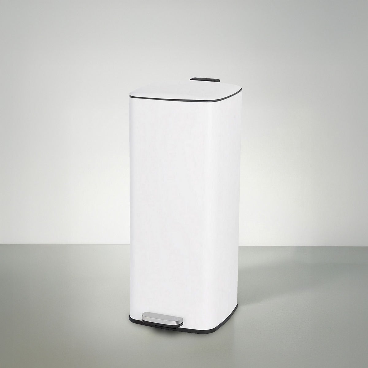 Papelera 30 Litros de Metal Blanco, Cubo Interior Extraíble