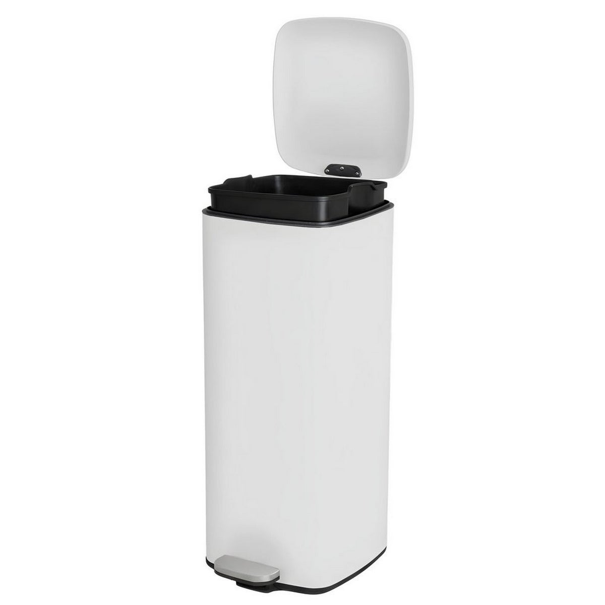 Papelera 30 Litros de Metal Blanco, Cubo Interior Extraíble