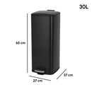 Papelera 30 Litros de Metal Negro, Cubo Interior Extraíble