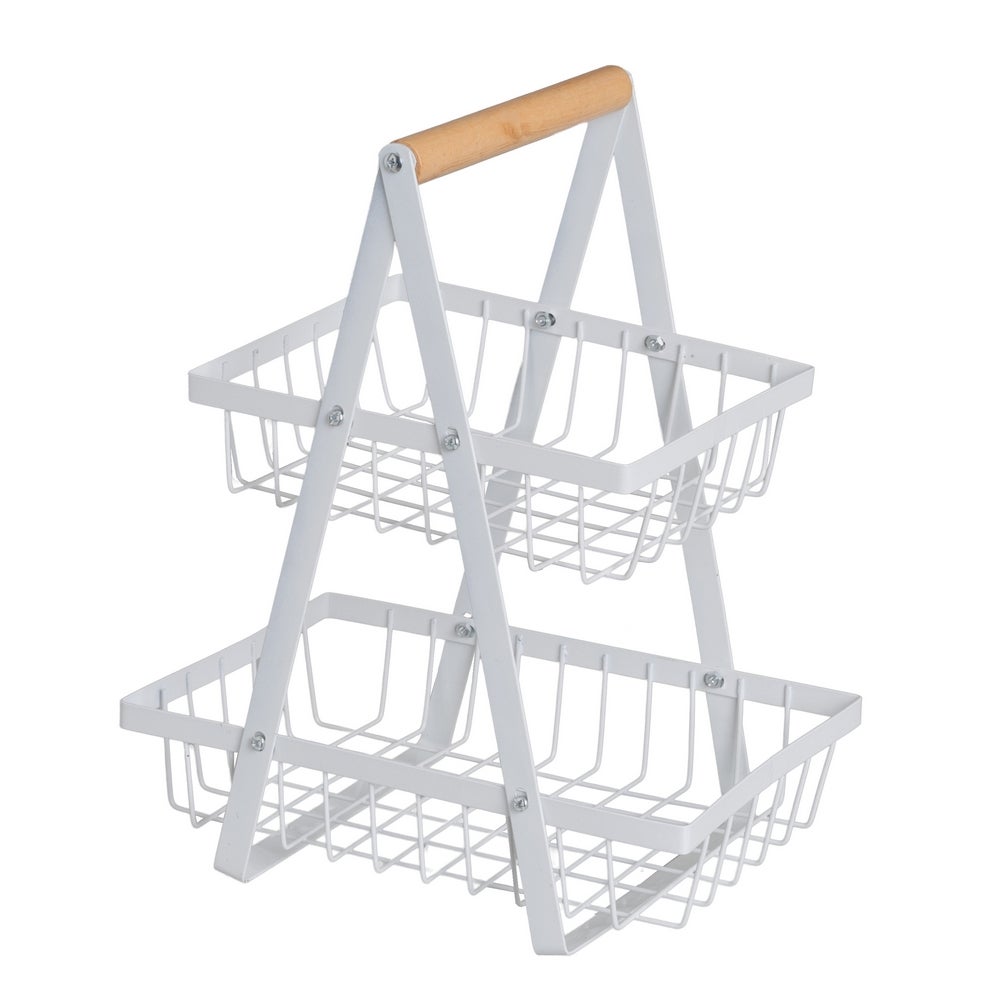 Cesta Doble de Metal Blanco Anti-Oxidante 27x17x34 cm