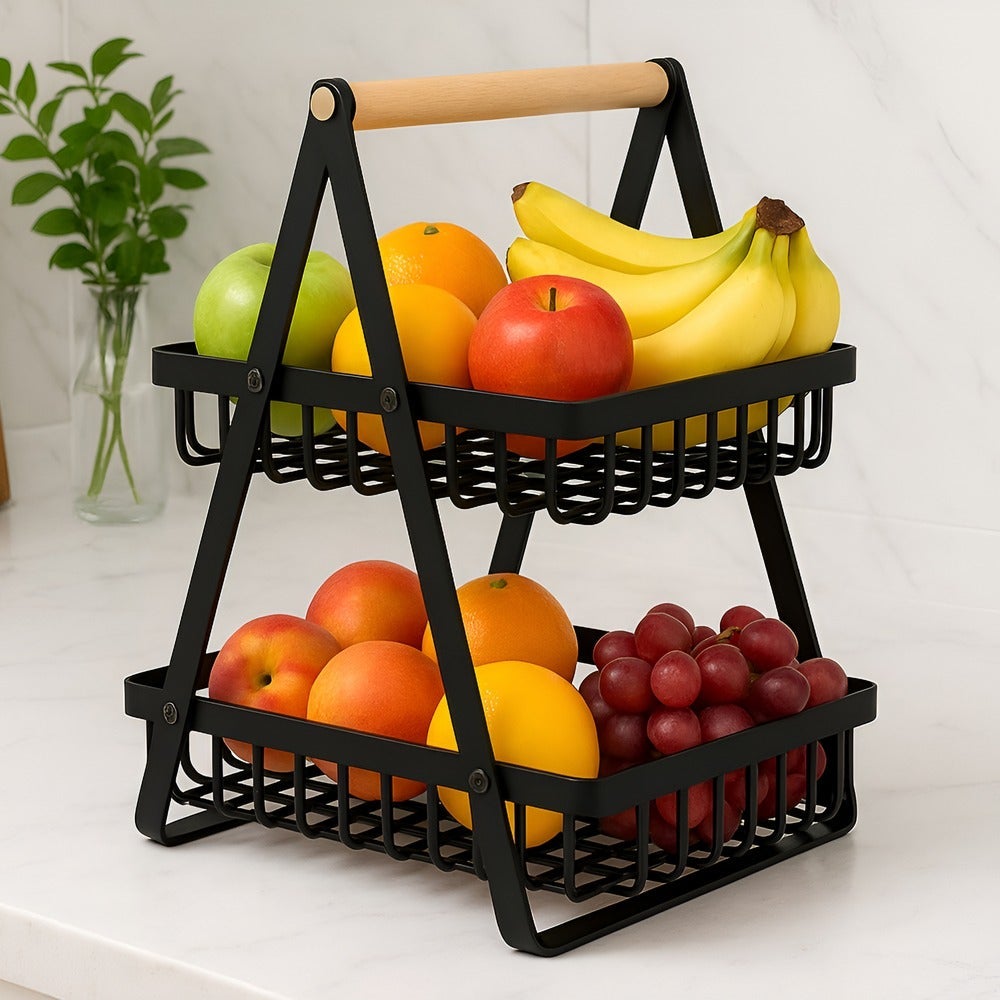 Cesta Doble de Metal Negro Anti-Oxidante 27x17x34 cm