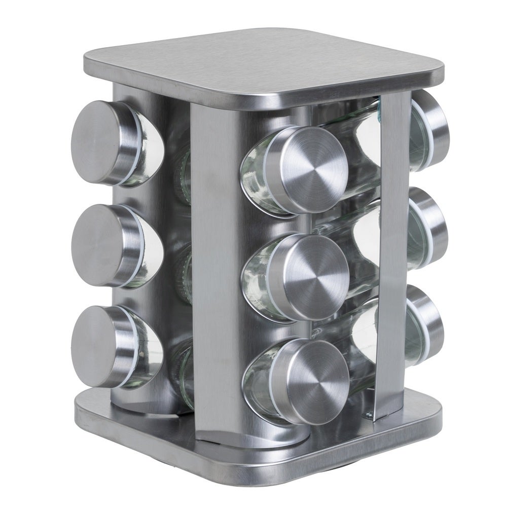 Especiero Giratorio de Acero Inoxidable con 12 Tarros de Vidrio