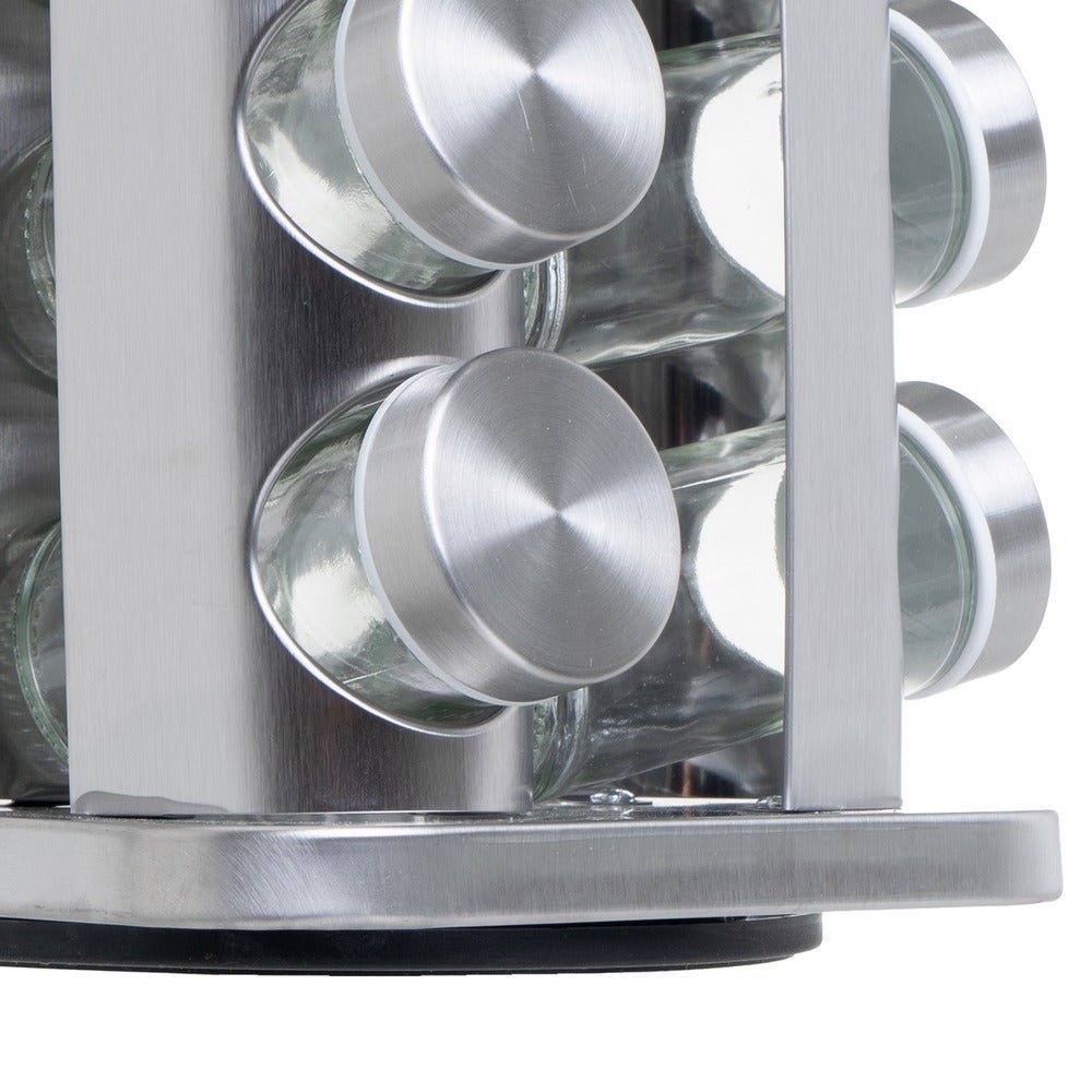 Especiero Giratorio de Acero Inoxidable con 12 Tarros de Vidrio