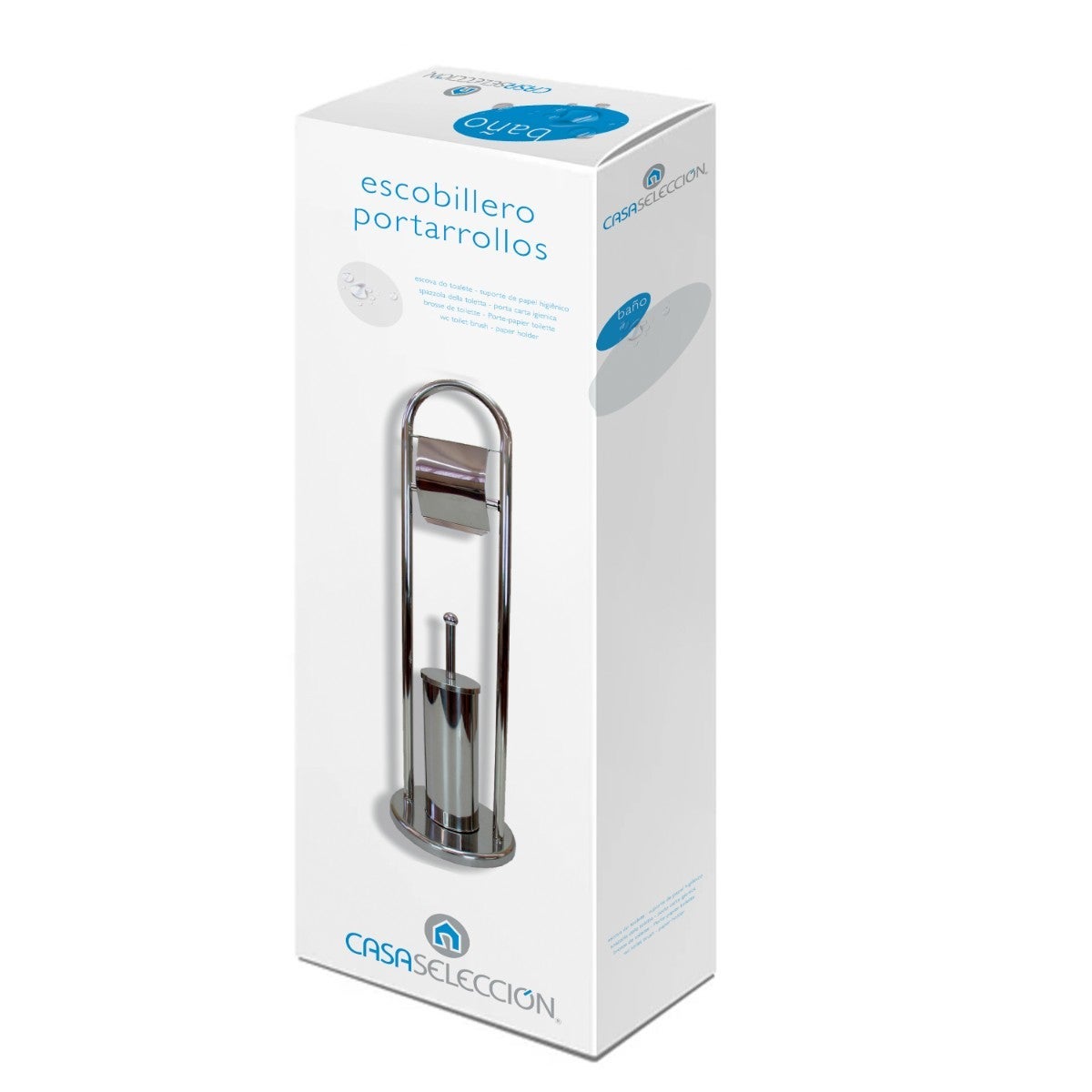Portarrollos y escobillero plateado de metal cromado