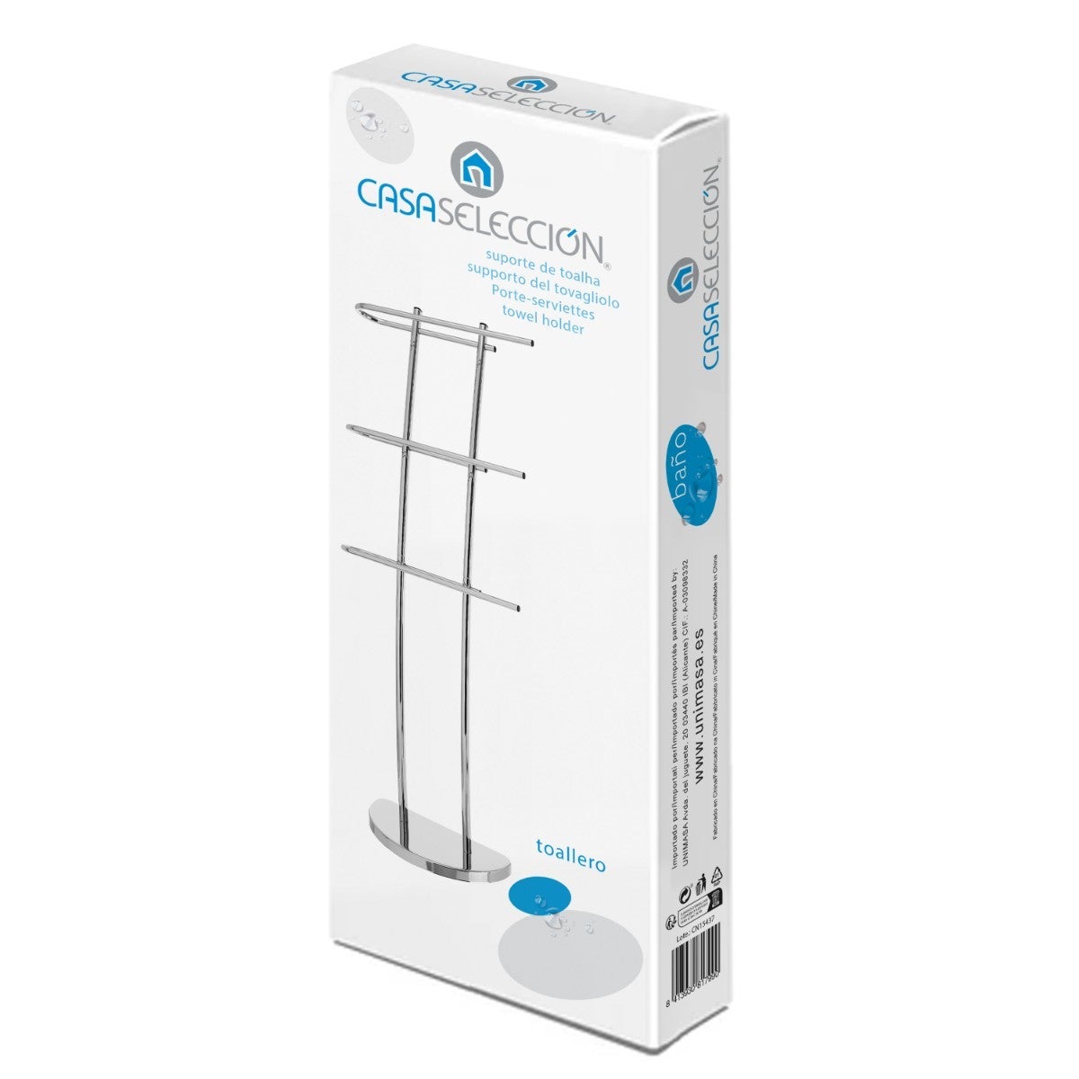 Toallero plateado de metal cromado con 3 brazos